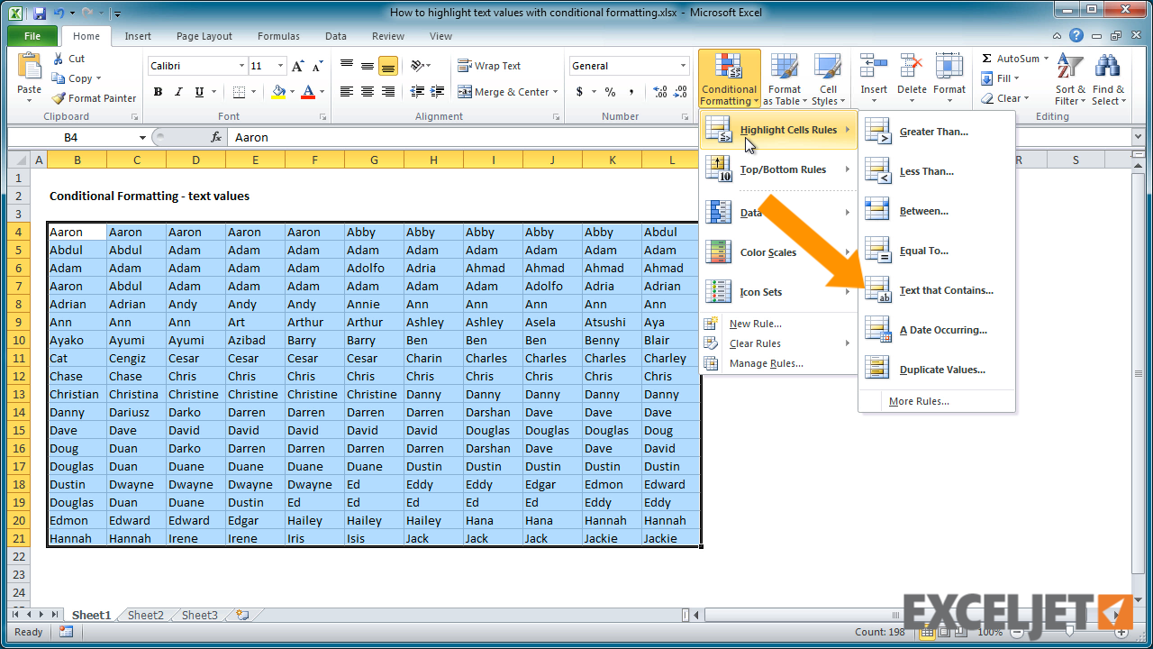 Excel Tutorial How To Highlight Text Values With Conditional Formatting